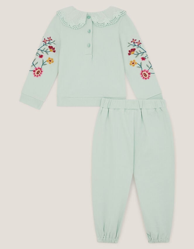Baby Embroidered Floral Top & Jogger Set, Green (GREEN), large