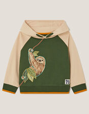 Sloth Graphic Hoodie, Green (KHAKI), large