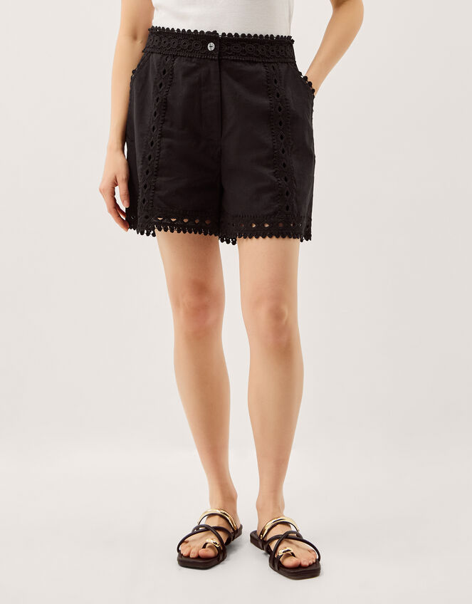 Irina Lace Trim Shorts, Black (BLACK), large