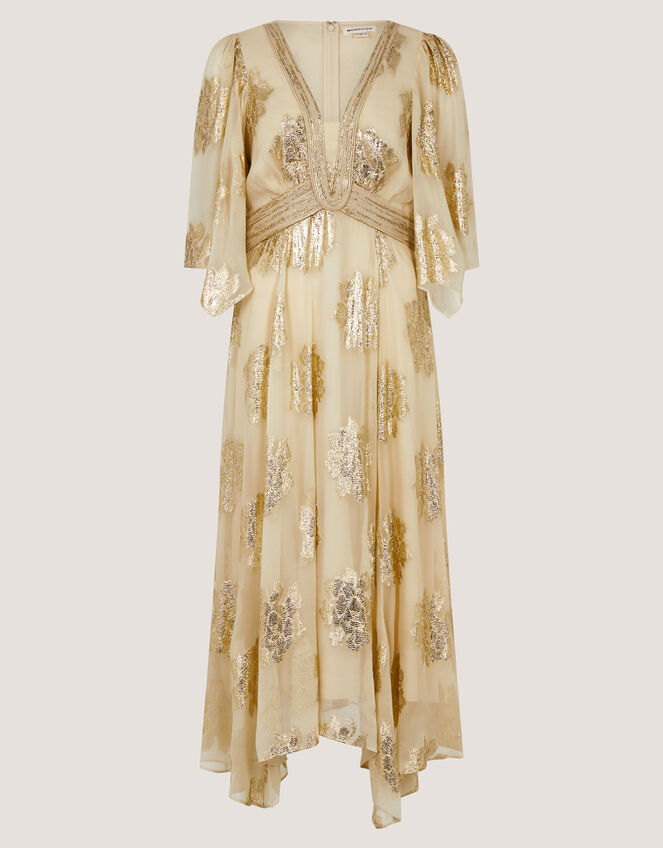 Lydia V-Neck Shimmer Jacquard Midi Dress, Cream (CREAM), large