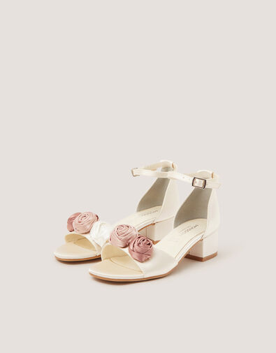 Rosette Satin Two Part Heels, Ivory (IVORY), large
