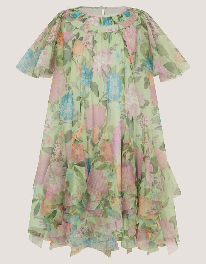 Nessa Floral Ruffle Swing Dress, Green (GREEN), large