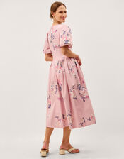 Amber Puff Sleeve Floral Midi Dress, Pink (PINK), large