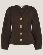 Perna V-Neck Button Jersey Top, Brown (CHOCOLATE), large