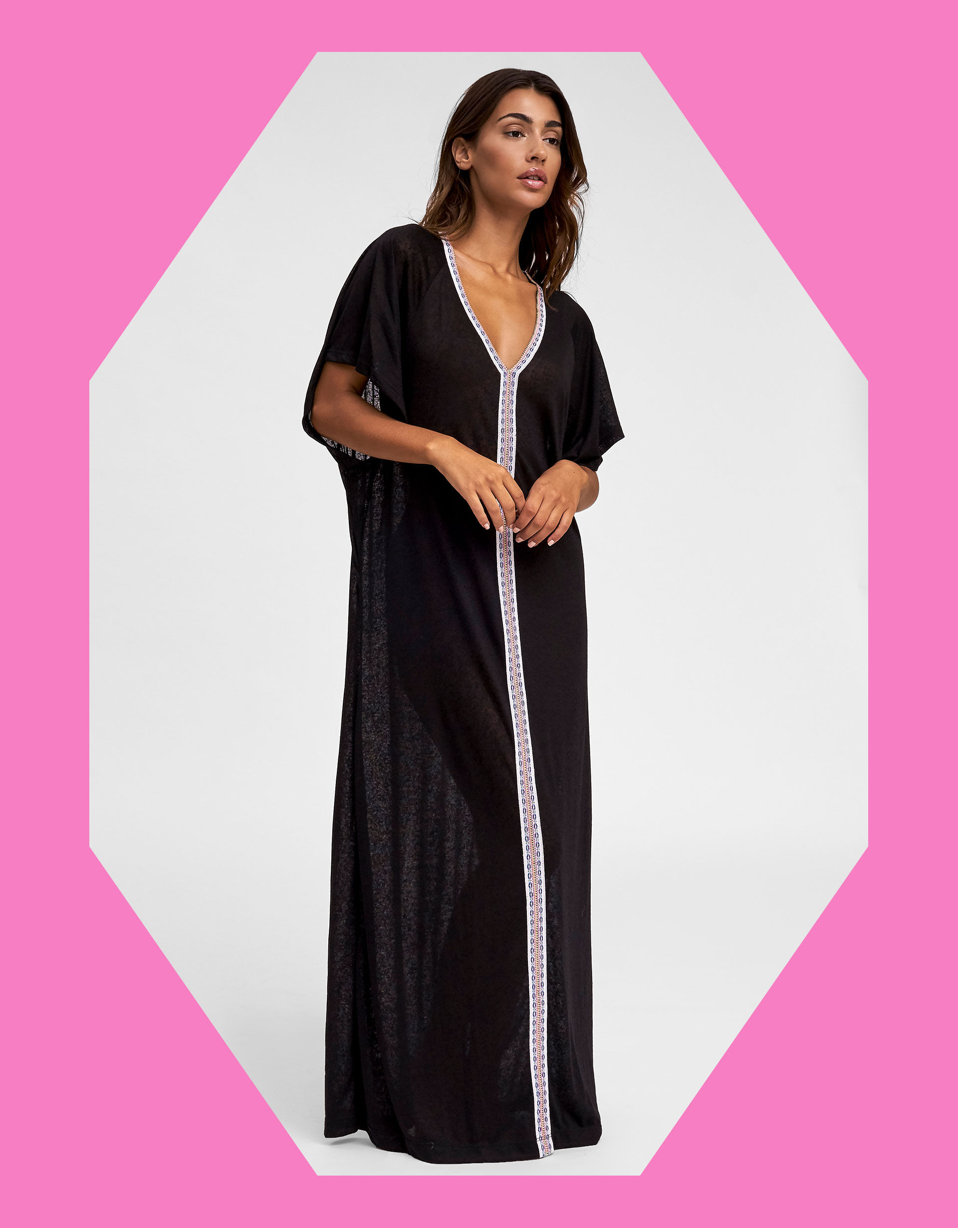 Pitusa Inca Abaya Maxi Sundress, Black (BLACK WHITE), large