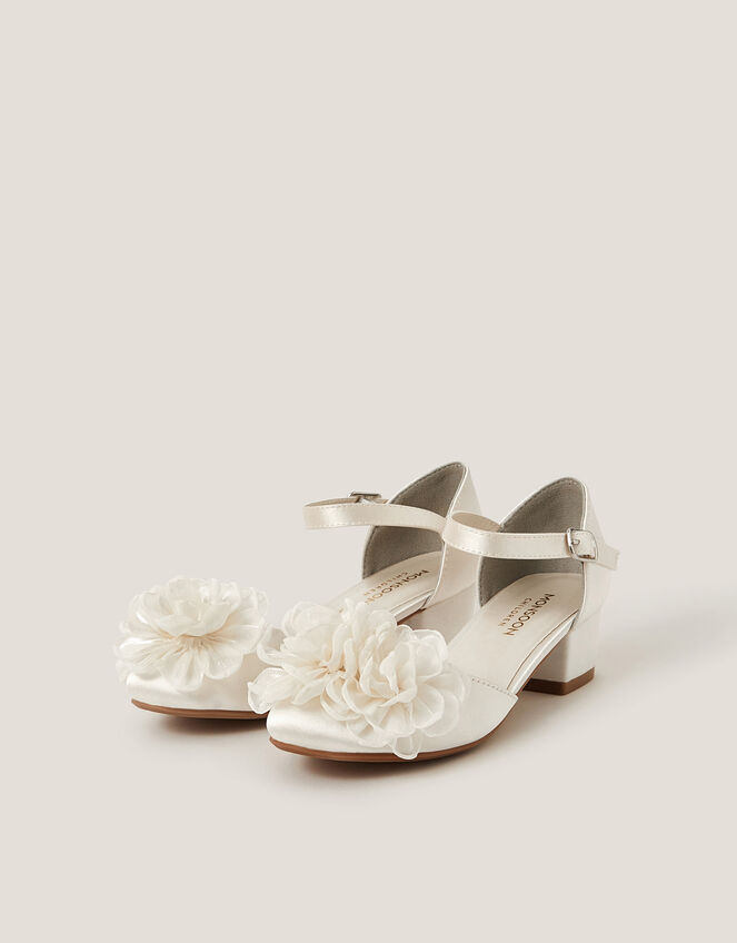 Corsage Satin Two-Part Heels, Ivory (IVORY), large