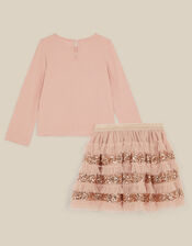 Embellished Unicorn Top & Disco Skirt Set, Gold (GOLD), large
