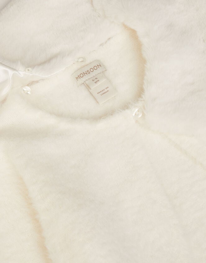 Faux Fur Collar Cardigan, Ivory (IVORY), large
