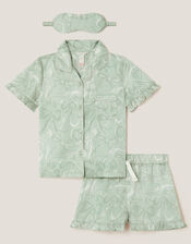 Bow Print Pyjamas & Sleep Mask Set, Green (GREEN), large