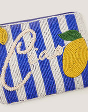 Lyra Lemon Beaded Pouch, , large
