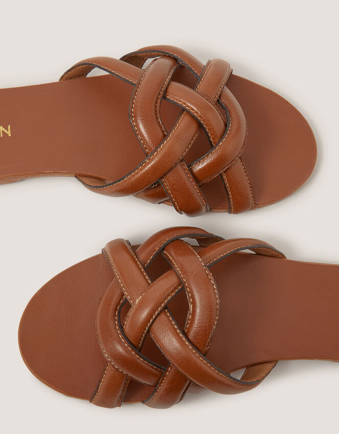 Safi Woven Leather Slide Sandals, Tan (TAN), large