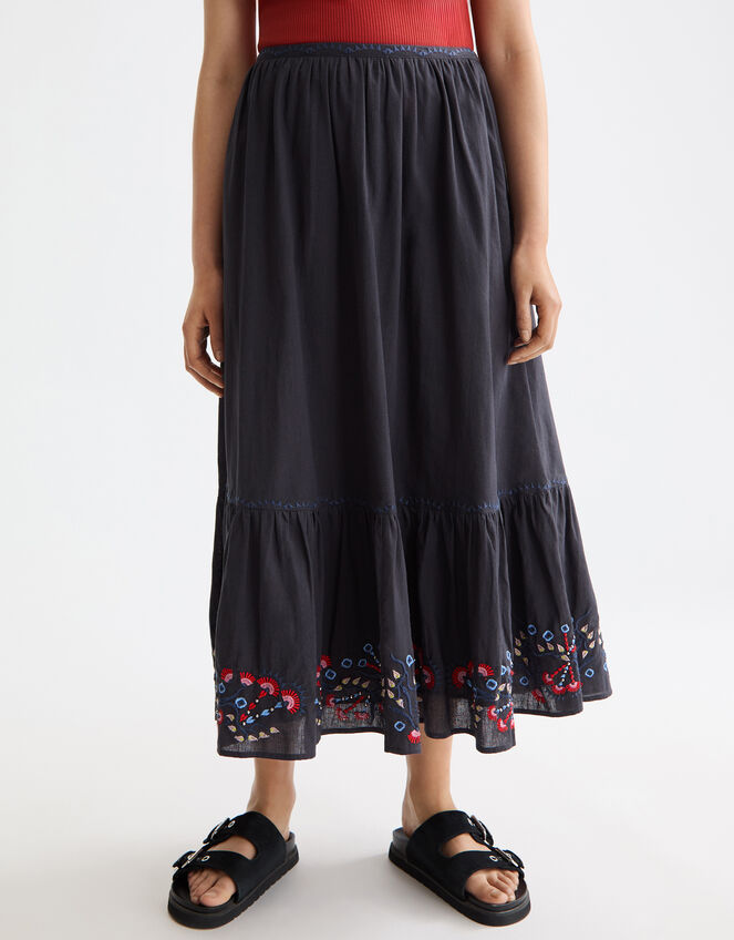 Scotch & Soda Embroidered Midi Skirt, Grey (CHARCOAL), large
