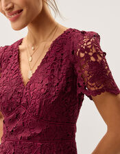 Gia Cutwork Lace Midi Dress, Red (BURGUNDY), large