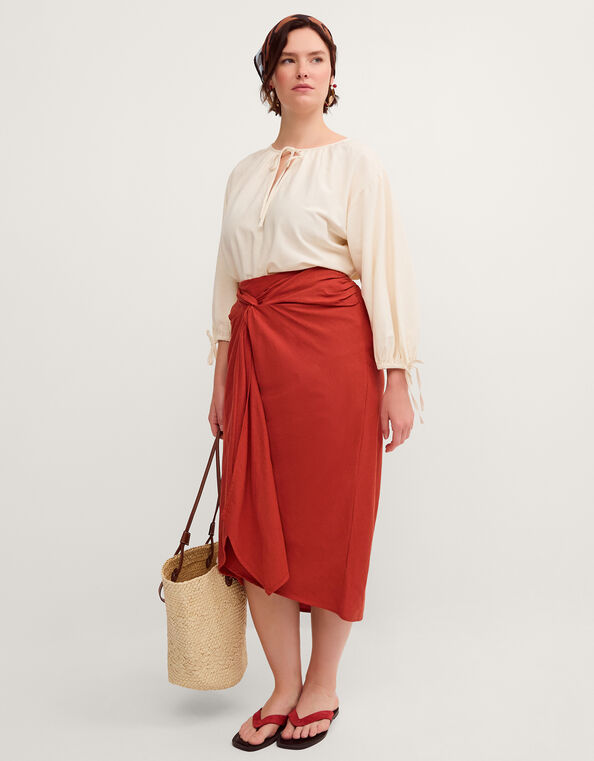 Callie Thorpe x Monsoon&nbsp;Linen Blend Sarong Skirt, Orange (RUST), large