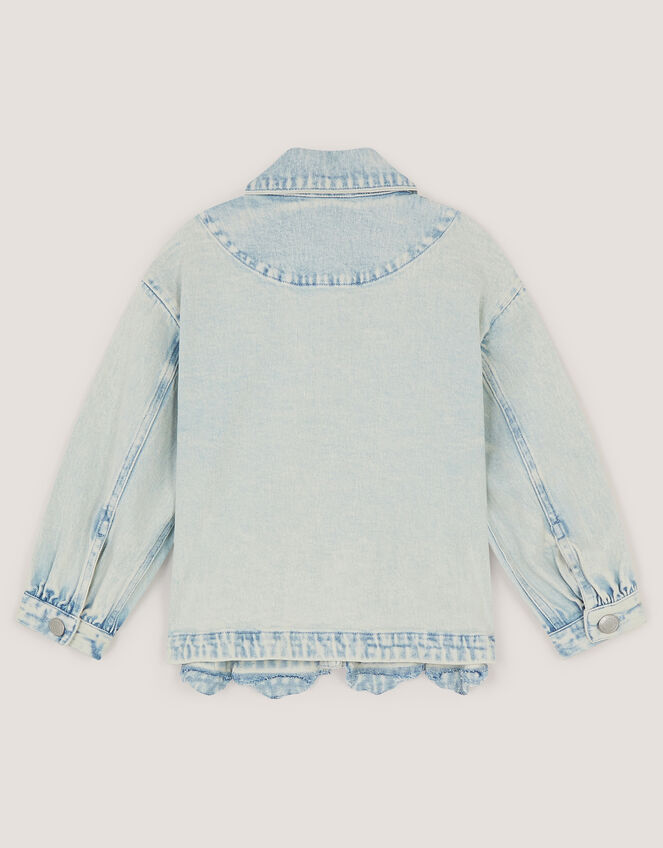 Flower Sequin Denim Jacket, Blue (BLUE), large