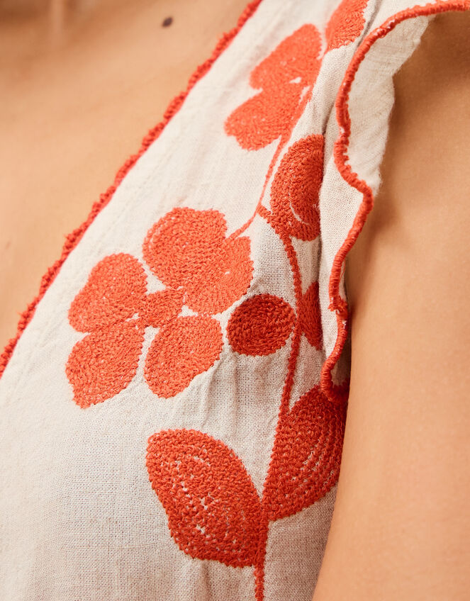 Rhea Embroidered Linen Blend Top, Natural (NATURAL), large