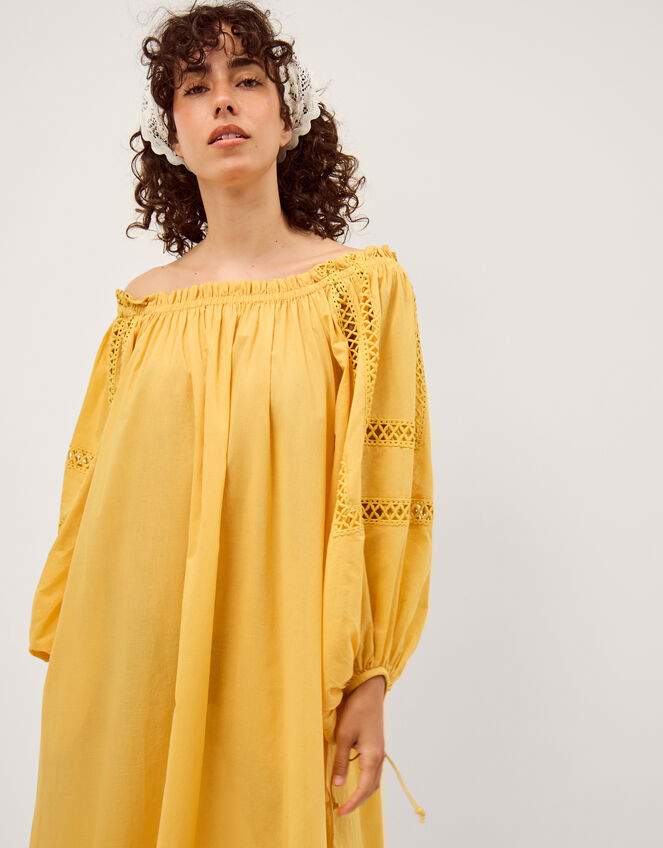 Lola Off The Shoulder Cotton Midi Dress, Yellow (YELLOW), large