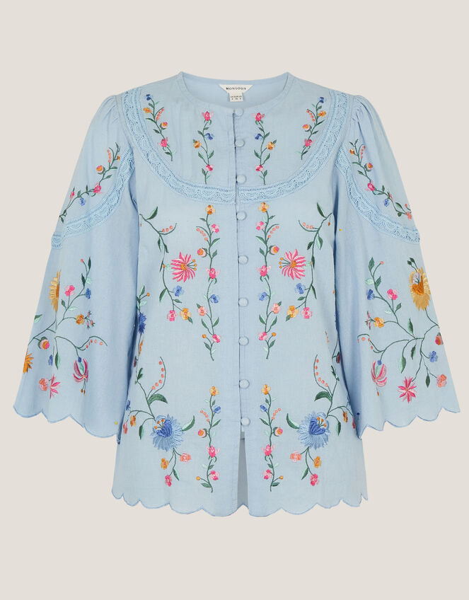 Alice Floral Embroidered Top, Blue (BLUE), large