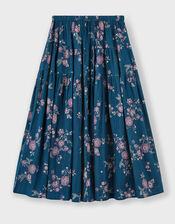 East Layla Floral Print Cotton Midi Skirt, Blue (BLUE), large