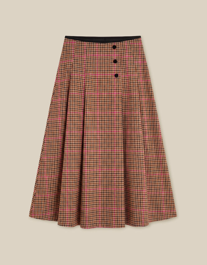 Shelly Check Midi Skirt, Natural (NATURAL), large