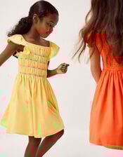 Smocked Square Neck Dress, Yellow (YELLOW), large