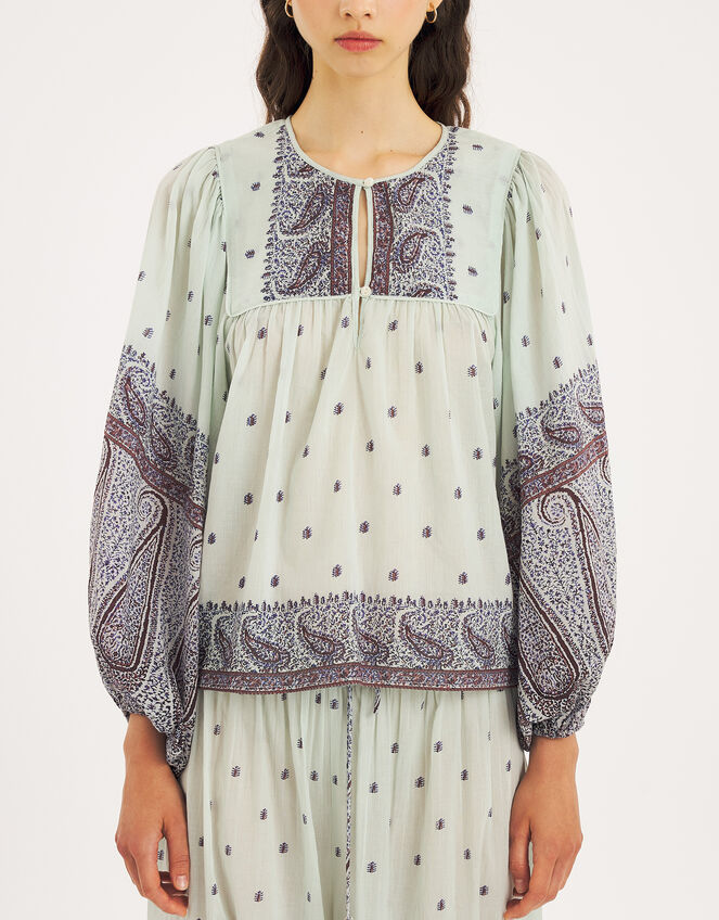 Antik Batik Johri Hand-Woven Paisley Blouse, Blue (AQUA), large