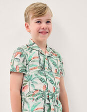 Palm Print Cotton Shirt & Shorts Set, Ivory (IVORY), large