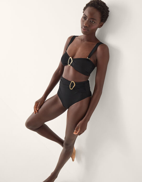 Cindy Molten Detail High Waist Bikini Bottom, Black (BLACK), large