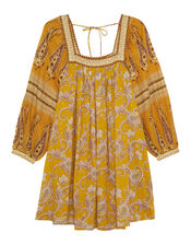 Petite Mendigote Rabea Square Neck Paisley Mini Dress, Yellow (YELLOW), large