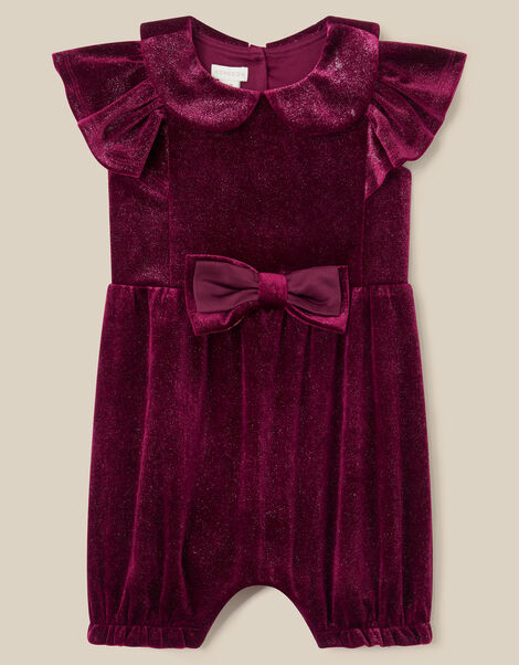 Baby Bow Velvet Romper , Red (BURGUNDY), large