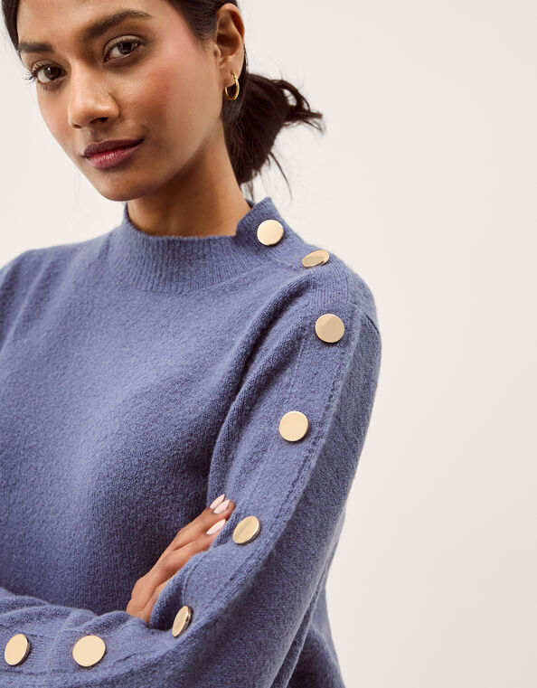 Breda Funnel Neck Button Sweater, Blue (BLUE), large