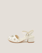 Flower Diamant&eacute; Satin Closed Toe Heels, Ivory (IVORY), large