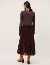 Archi Leopard Print Pleated Midi Dress, Brown (CHOCOLATE), large