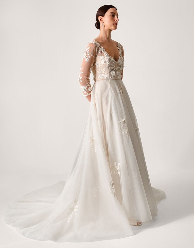 Lucy Embroidered Floral Maxi Wedding Dress, Ivory (IVORY), large