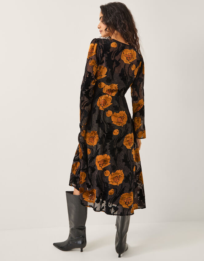 Reese Devor&eacute; Polka Dot Midi Dress, Black (BLACK), large