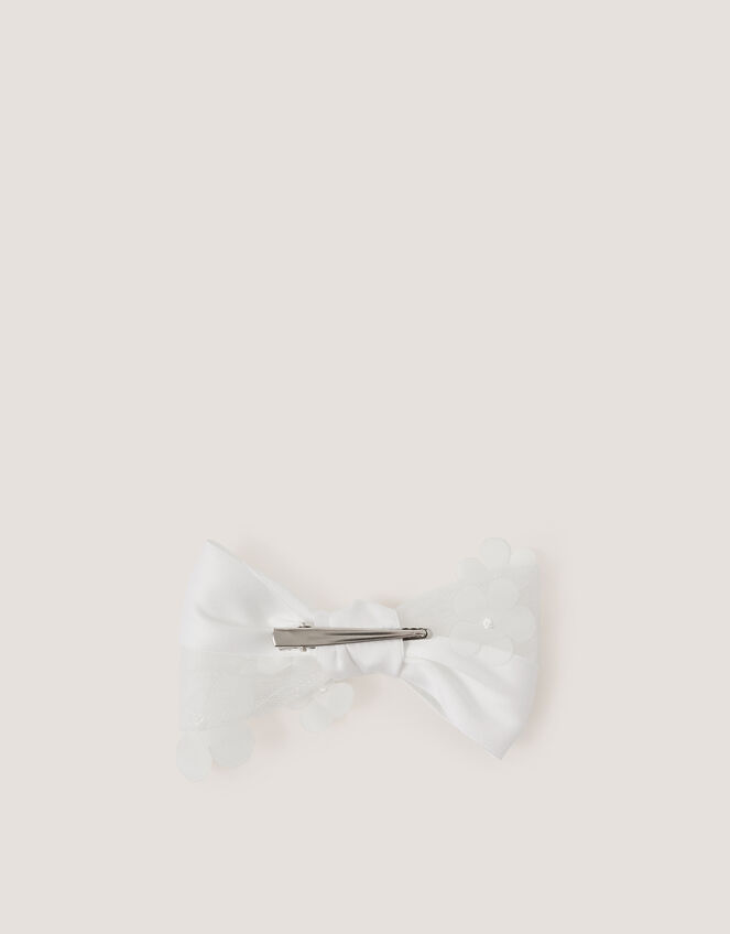 Appliqu&eacute; Bow Hair Clip, Ivory (IVORY), large