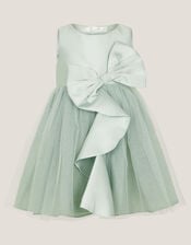 Baby Waterfall Bow Tulle Dress , Green (SAGE), large