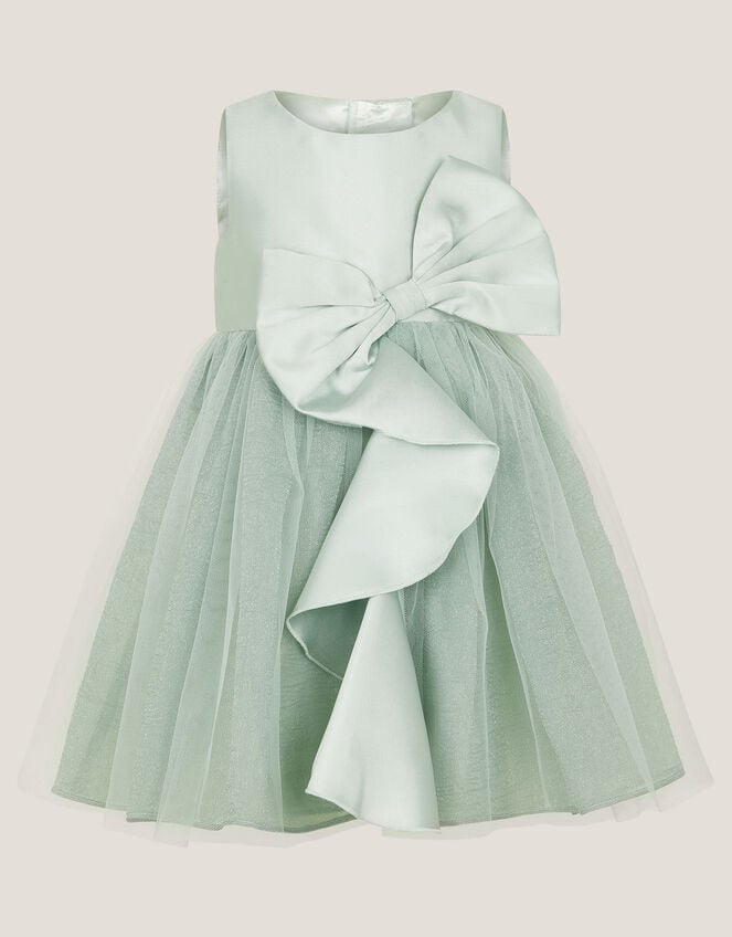 Baby Waterfall Bow Tulle Dress , Green (SAGE), large