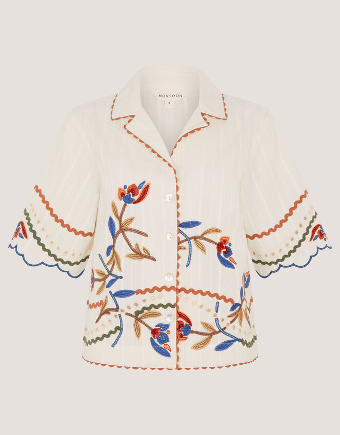 Polly Floral Embroidered Shirt, White (WHITE), large