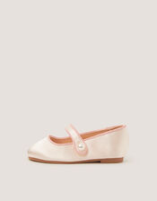 Baby Pearl Strap Satin Walker Shoes, Ivory (IVORY), large
