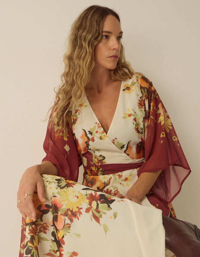 Parrie Floral Midi Wrap Dress, Cream (CREAM), large