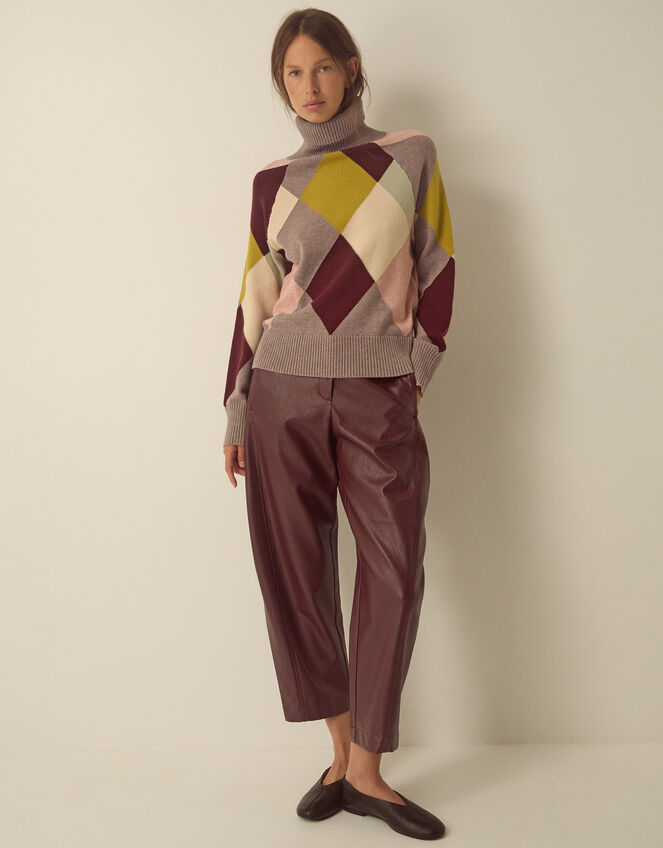 Avery Roll Neck Argyle Jumper, Mink (MINK), large