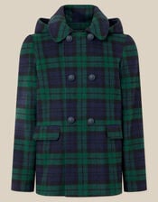 Check Print Hooded Coat, Green (GREEN), large