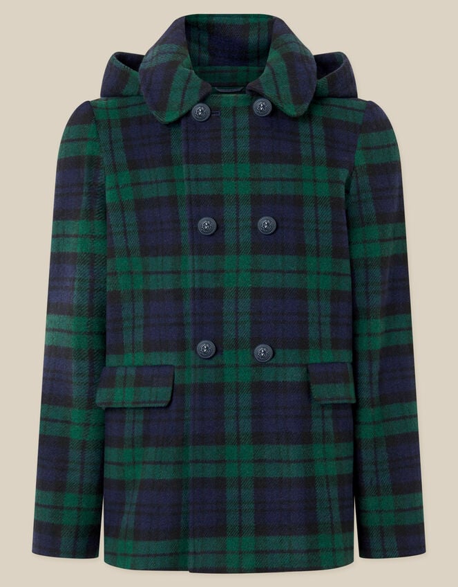 Check Print Hooded Coat, Green (GREEN), large