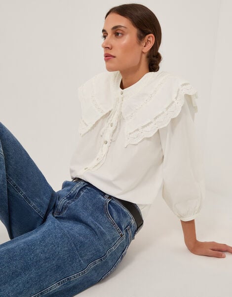Connie Puff Sleeve Collar Blouse, Ivory (IVORY), large