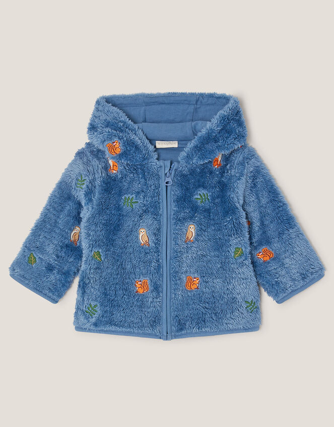 Newborn Woodland Fleece Hoodie, Blue (BLUE), large