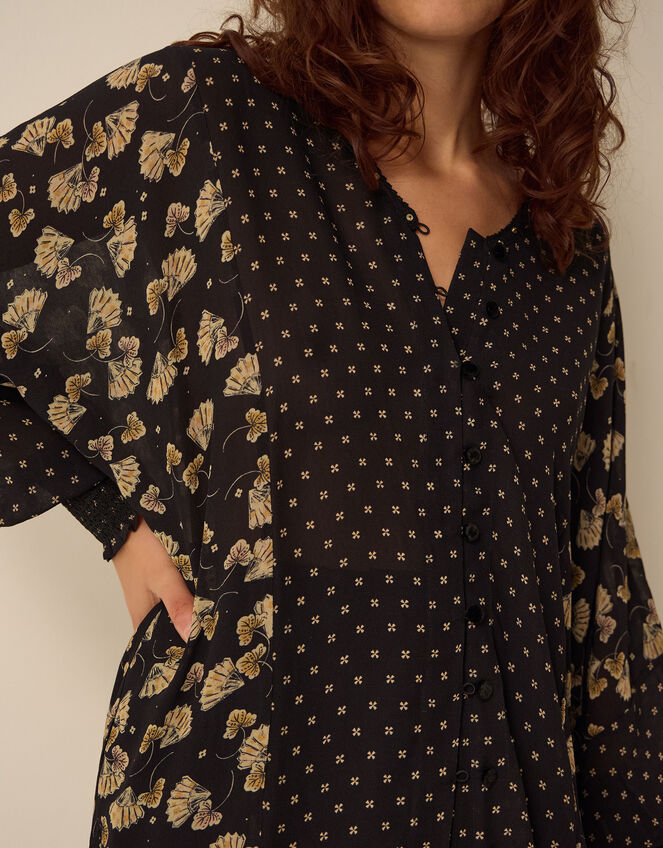 Clemence Amelie Batwing Sleeve Contrast Print Blouse, Black (BLACK), large