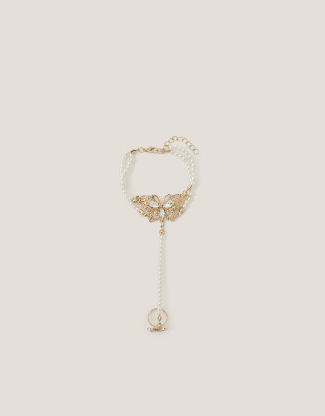 Pearl Butterfly Ring & Hand Chain, , large