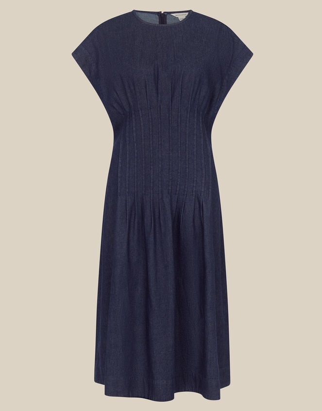 Jasmin Pleated Denim Midi Dress, Blue (DENIM BLUE), large