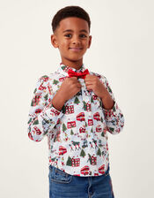 London Christmas Print Shirt & Bow Tie Set, Ivory (IVORY), large